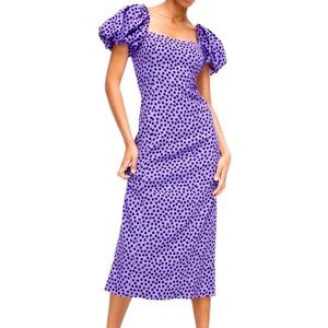 Zara NEW POLKA DOT PUFF SLEEVE MIDI DRESS LAVENDER ...